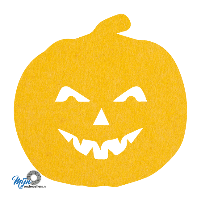 Halloween onderzetter van vilt ter aanvulling van uw halloween avonden in de vorm van een pompoen bij mijnonderzetters.nl webshop