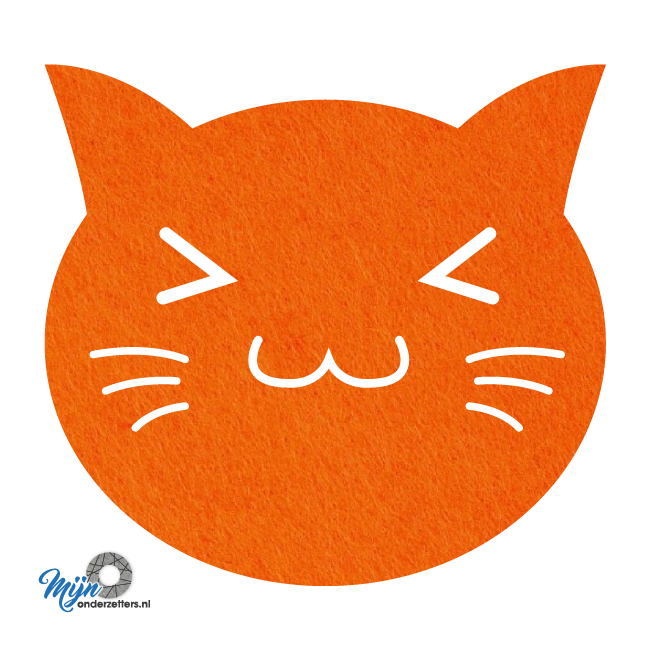 super schattige S3 cats onderzetter vilt uit onze dieren reeks van mijnonderetters.nl in de kleur oranje