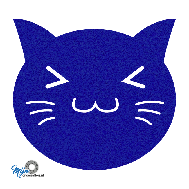 super schattige S3 cats onderzetter vilt uit onze dieren reeks van mijnonderetters.nl in de kleur donkerblauw
