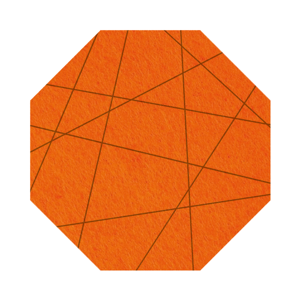 Strak vormgegeven 8-hoek vilt onderzetter met lijnen als motief in de kleur oranje bij mijnonderzetters.nl webshop