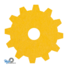 gele vilt onderzetter in de vorm van een tandwiel bij mijnonderzetters.nl webshop