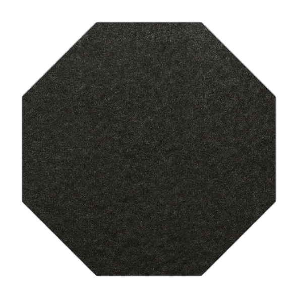 Strak vormgegeven zwarte vilt pan onderzetter in de vorm van een 8-hoek bij mijnonderzetters.nl webshop