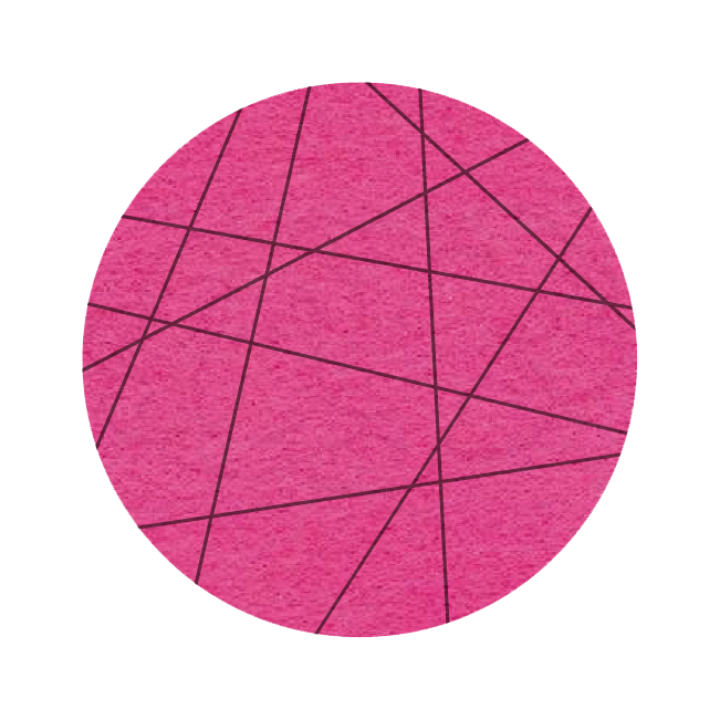Strak vormgegeven ronde vilt onderzetter met lijnen als motief in de kleur fuchsia bij mijnonderzetters.nl webshop