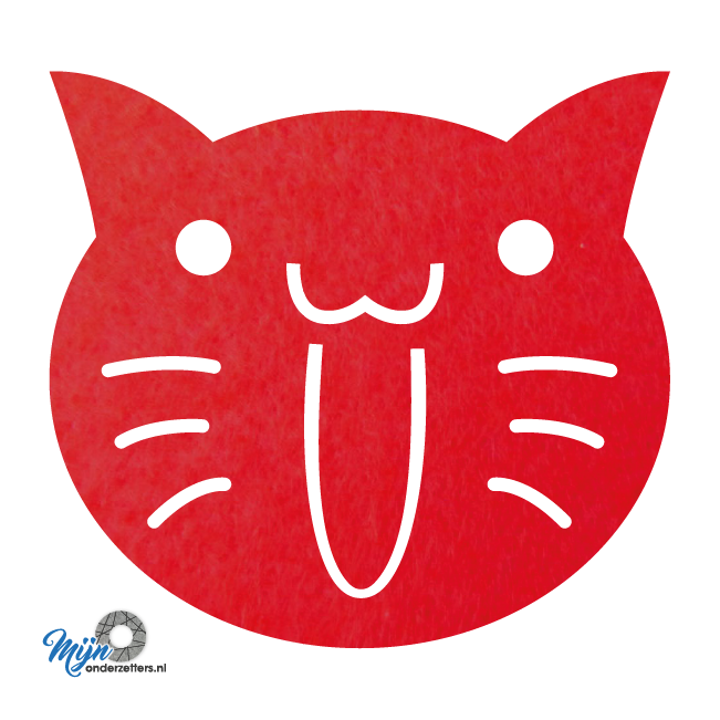 leuke en schattige S2 cats onderzetter vilt uit onze dieren reeks van mijnonderetters.nl in de kleur rood