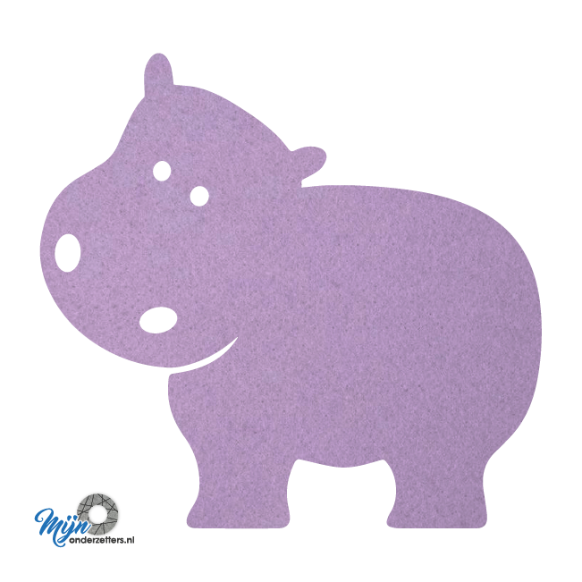 lila Nijlpaard onderzetter vilt is met zijn unieke vorm de perfecte bescherming voor uw tafel en alleen verkrijgbaar bij mijnonderzetters.nl