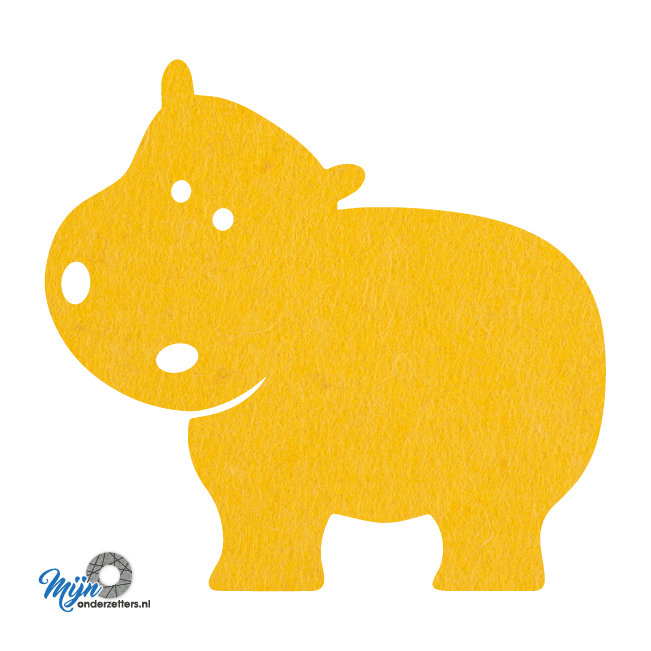 gele Schattige Nijlpaard onderzetter vilt is met zijn unieke vorm de perfecte bescherming voor uw tafel en alleen verkrijgbaar bij mijnonderzetters.nl