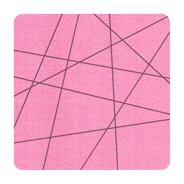 Strak vormgegeven vierkante vilt onderzetter met lijnen als motief in de kleur roze bij mijnonderzetters.nl
