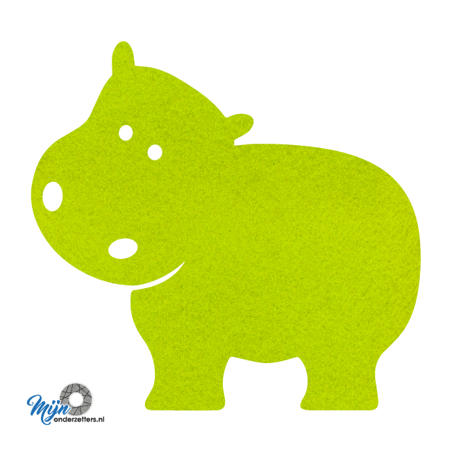 lichtgroen Schattige Nijlpaard onderzetter vilt is met zijn unieke vorm de perfecte bescherming voor uw tafel en alleen verkrijgbaar bij mijnonderzetters.nl