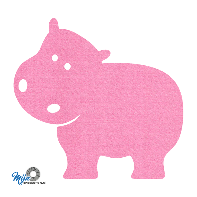 roze Schattige Nijlpaard onderzetter vilt is met zijn unieke vorm de perfecte bescherming voor uw tafel en alleen verkrijgbaar bij mijnonderzetters.nl