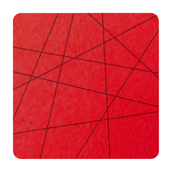 Strak vormgegeven vierkante vilt onderzetter met lijnen als motief in de kleur rood bij mijnonderzetters.nl
