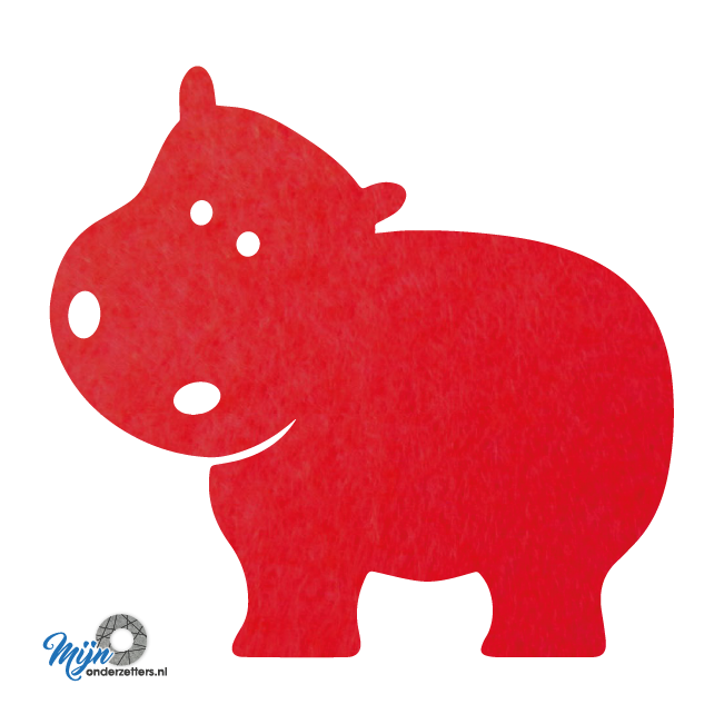 rode Schattige Nijlpaard onderzetter vilt is met zijn unieke vorm de perfecte bescherming voor uw tafel en alleen verkrijgbaar bij mijnonderzetters.nl