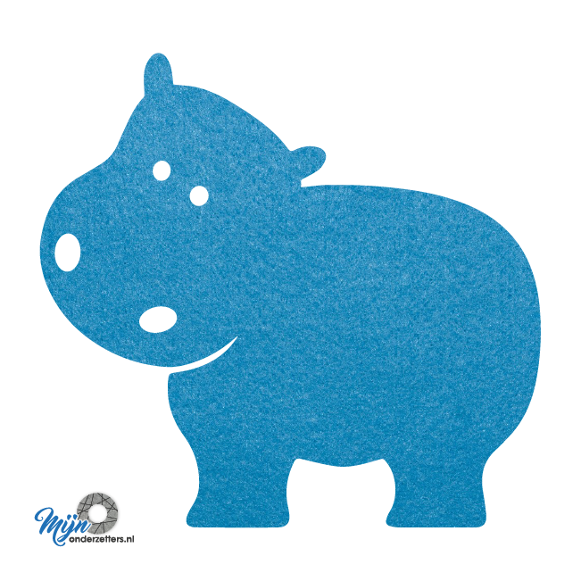 lichtblauwe Schattige Nijlpaard onderzetter vilt is met zijn unieke vorm de perfecte bescherming voor uw tafel en alleen verkrijgbaar bij mijnonderzetters.nl
