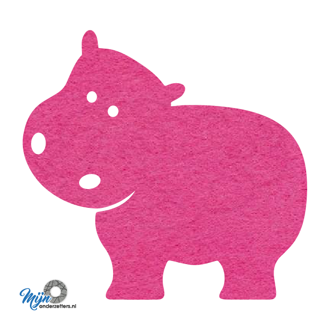 fuchsia Schattige Nijlpaard onderzetter vilt is met zijn unieke vorm de perfecte bescherming voor uw tafel en alleen verkrijgbaar bij mijnonderzetters.nl