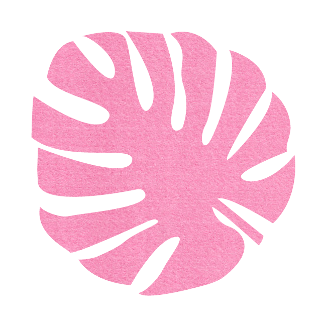 Prachtig vormgegeven sierkleed / tafelkleed van vilt in de vorm van een monstera blad, de roze Sierkleed monstera Vilt van mijnonderzetters.nl