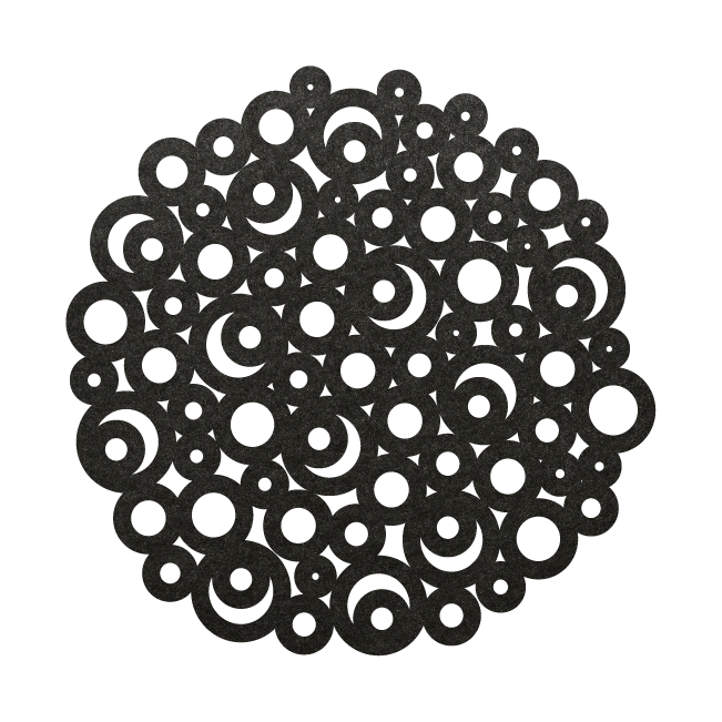 Prachtig vormgegeven sierkleed / tafelkleed van vilt, zwarte Sierkleed Circulus Vilt van mijnonderzetters.nl