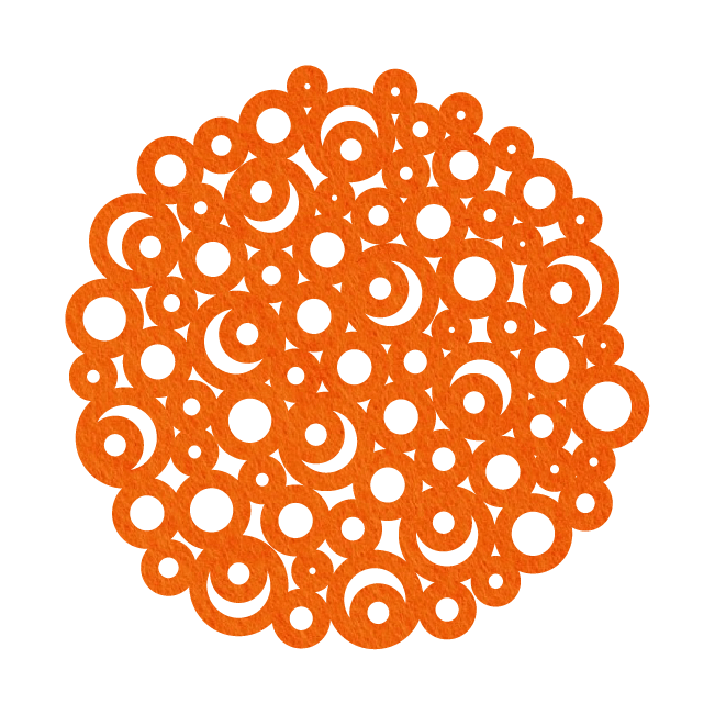 Prachtig vormgegeven sierkleed / tafelkleed van vilt, oranje Sierkleed Circulus Vilt van mijnonderzetters.nl