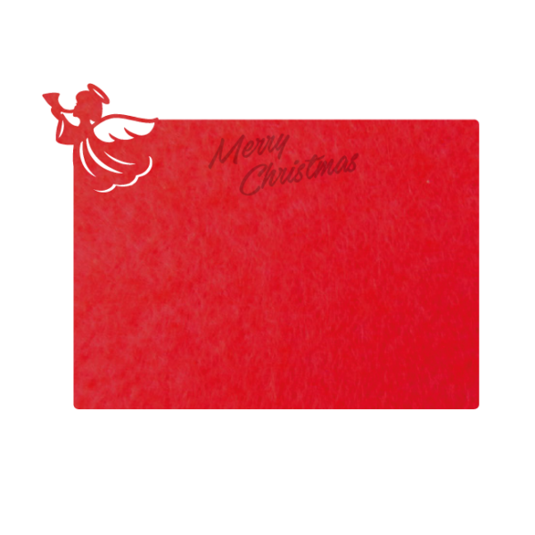 rode kerstengel placemat van vilt met de tekst merry christmas van mijnonderzetters.nl webshop