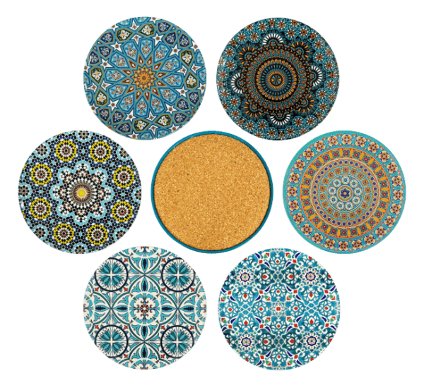 Prachtige mixed mandala onderzetter 2 met turquoise tinten