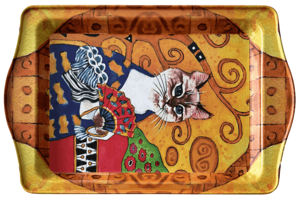 Prachtige art deco dienblad - portrait cat kunstwerk kunstwerk